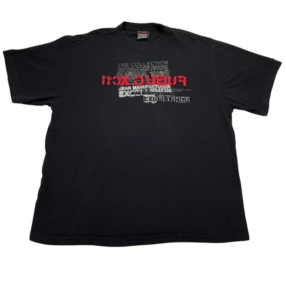 FUBU The Collection XC11 Black Embroidered T Shirt Reverse Weave Size XL Y2K